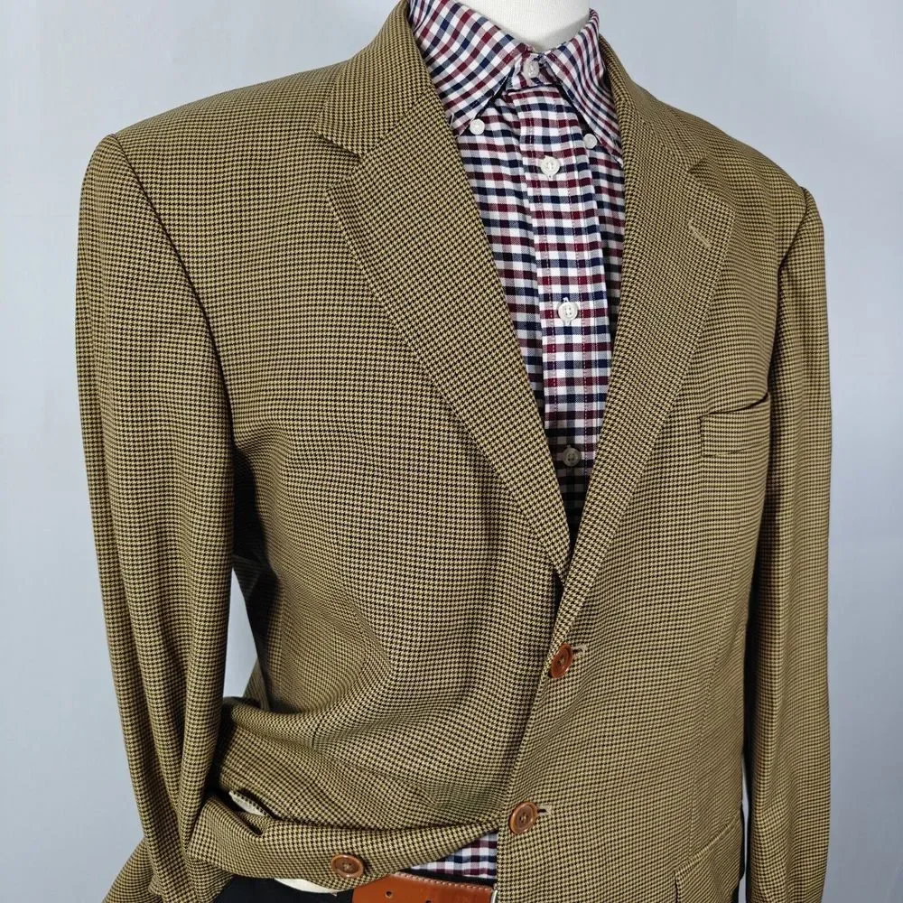 Nautica Men's Sport Coat Blazer‎ Three Button Brown Black Olive Houndstooth 44L